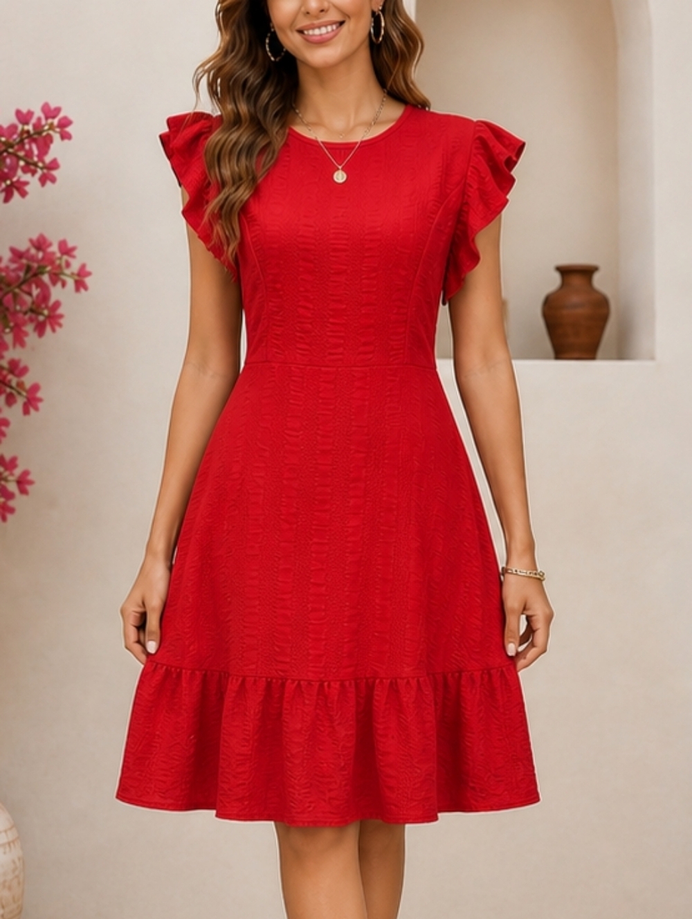 SHEIN Textured Ruffle Sleeve Midi Dress – Size XL (US 12)